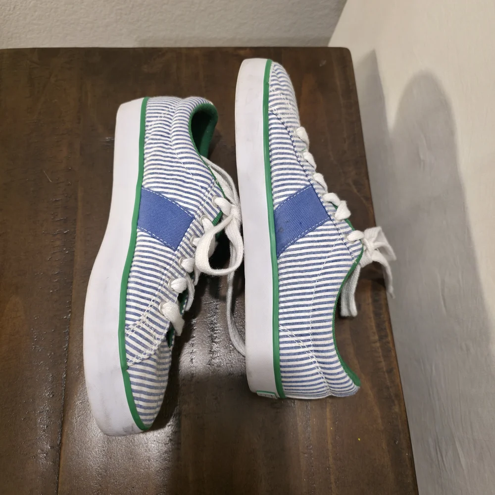 Polo Ralph Lauren Seersucker Sneakers Blue White Stripe Green Pony Size 9B Prep - Picture 9 of 10